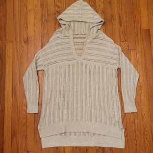 Soft Surroundings 2X Hooded Sweater Open Knit Long Sleeve Oatmeal Tan Cozycore
